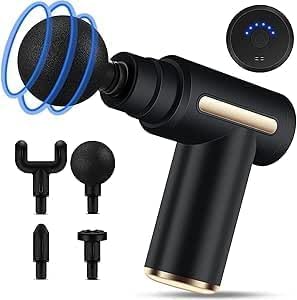 Muscle Massage Gun, Mini Massage Gun Professional Portable,Gun Low Noise Type C Charging 6 Speed 4 Massage Heads, Back and Neck Massager