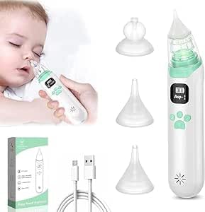 Nasal Aspirator for Baby - Electric Nose Aspirator for Toddler, Baby Nose Sucker, Automatic Nose Cleaner with 3 Silicone Tips, 3 Adjustable Suction Level, Music and Light Soothing Function