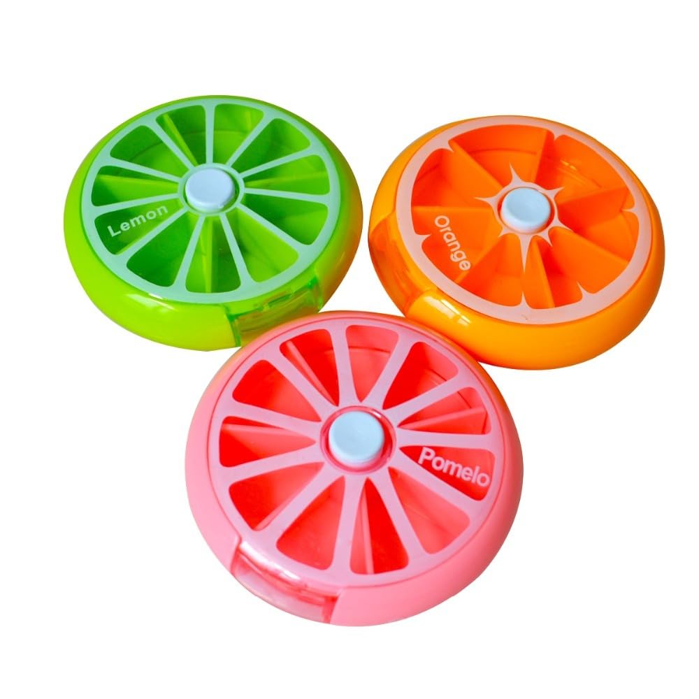 Pill organiser@@ Travel Portable 7 Slot Vitamin Medicine Pill Box Case Holder Organizer Container@@ Cute Fruit - multicolour - 2pcs