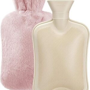 O CARE Hot Water Bottle with Fluffy Cover - Soft Premium Faux Fur Cover - 1.8l Large Capacity - Hot Water Bag for Cosy Nights, Pain Relief, Back, Neck and Shoulders - Great Gift for Women (Pink)