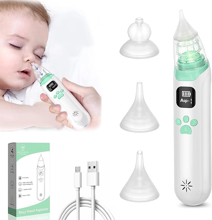 O CARE Nasal Aspirator for Baby - Electric Nose Aspirator for Toddler, Baby Nose Sucker, Automatic Nose Cleaner with 3 Silicone Tips, 3 Adjustable Suction Level, Music and Light Soothing Function
