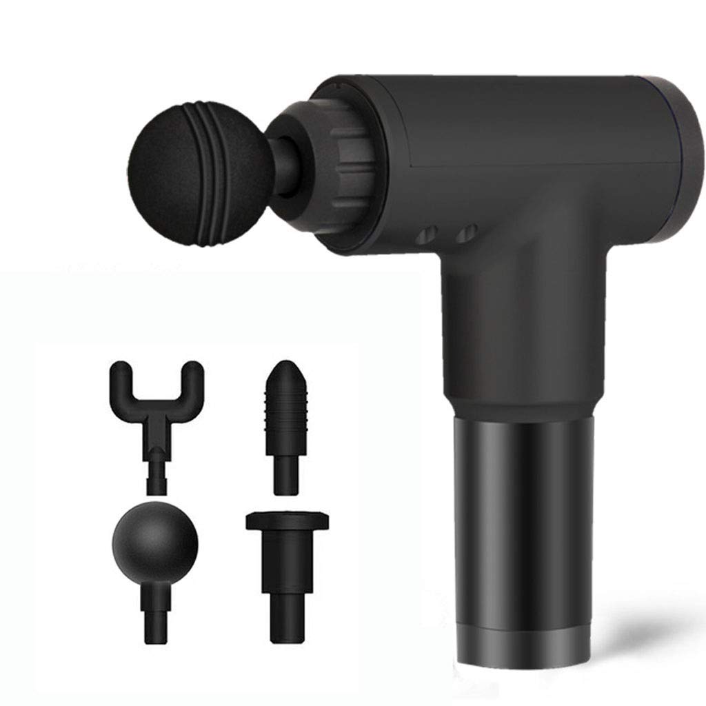 YTS Massage Gun Electric Percussion Muscle Massager Relaxation 4 Head Vibration Fascial Booster Noise Reduction (Color : Black)