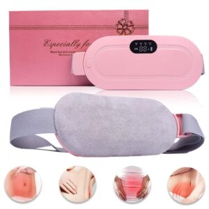Liznoriz Portable Electric Heating Belt for Menstrual Cramps Relief, 3 Speed Digital Temperature Display Warm Compress Heating Pad with Adjustable Waist Strap (Pink)
