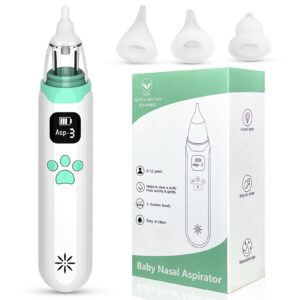 Baby Nasal Aspirator, Electric Baby Nose Sucker, Rechargeable Nose Cleaner with 3 Suction Levels and 3 Silicone Nozzles Anti-Backflow, Baby Nose Cleaner Vacuum Cleaner, for Infants/Toddlers