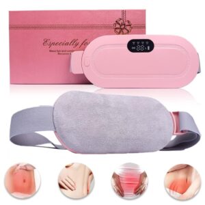 Period Cramp Relief Massager & Heating Pad for Menstrual Cramps, Portable, Pink, Fabric, 3-Temp. & 4-Massage Mode, Period Pain Relief Products