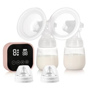 Electric Breast Pump, Portable and Rechargeable Breast Pump with 4 Modes 9 Levels, Strong Suction Breastfeeding Pump, LED Touch Screen, Massage and Function, BPA Free (Pink)