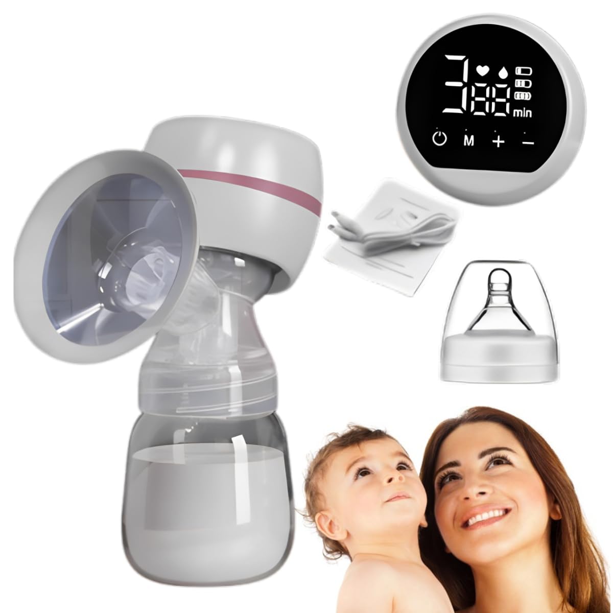 CLICK PUMP Portable Electric Breast Pump with Premium LED Screen, 9 Suction Levels, Low Noise and Silicone Breast Protector 22mm - Quiet and Compact - Ideal for Comfortable and Practical Breastfeeding