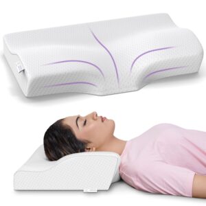 MY ARMOR Cervical Pillow for Neck Pain, Spondylitis Neck, Extra Curve Neck Support Contour, Orthopedic Memory Foam Pillow for Sleeping, Dual Height, White, Regular