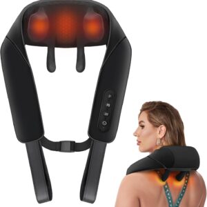 Careboda Rechargeable Neck and Back Massager with Heat | Cordless 5D Deep Tissue Kneading & Vibration Massage Machine for Pain Relief | Portable Cervical, Shoulder, Waist & Body Massager for Home