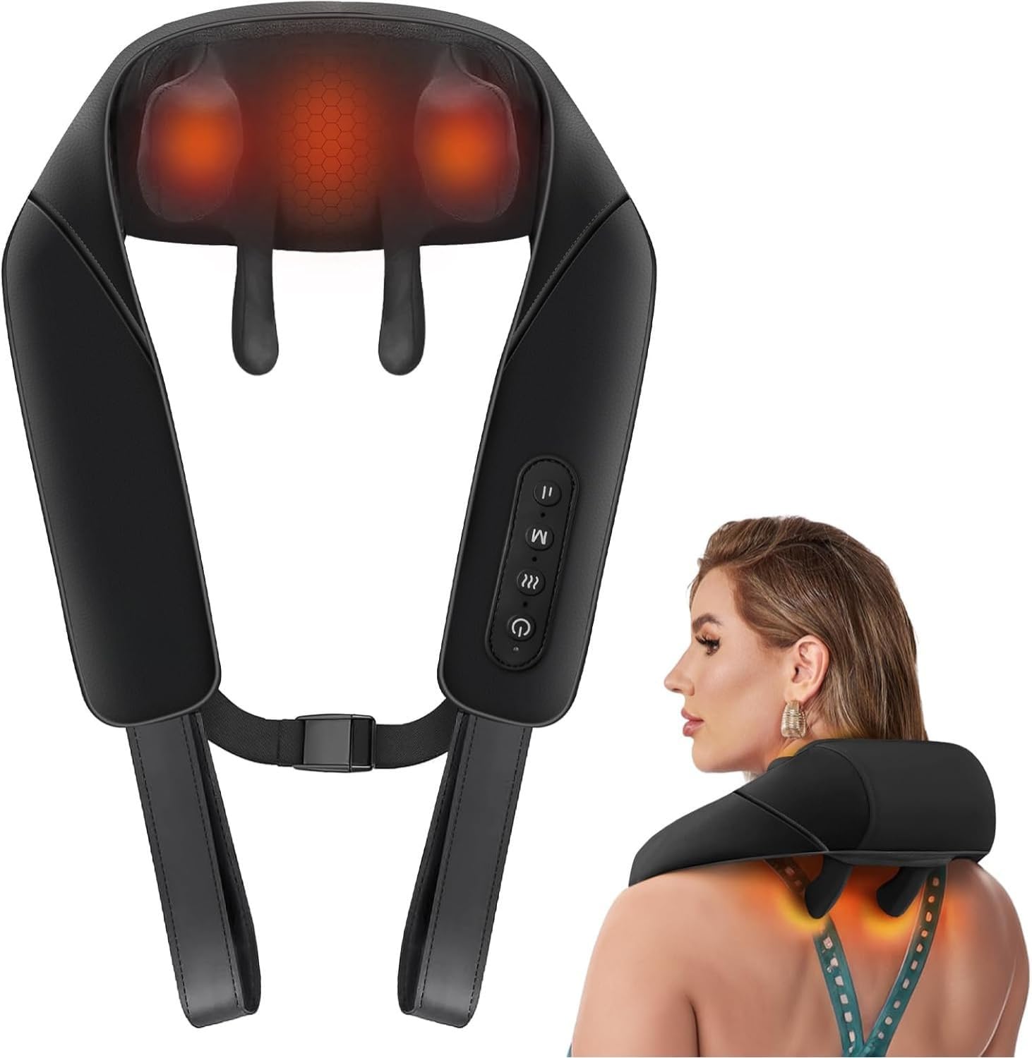 Careboda Rechargeable Neck and Back Massager with Heat | Cordless 5D Deep Tissue Kneading & Vibration Massage Machine for Pain Relief | Portable Cervical, Shoulder, Waist & Body Massager for Home