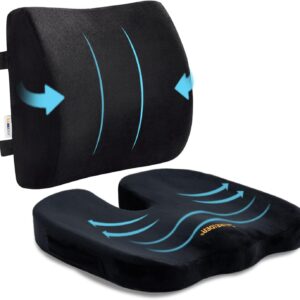 O care Memory Seat Cushion and Lumbar Support Pillow for Office Chair, Memory Foam Car Seat Cushions Back Support Pillows, Help Relieve Pain of Back, Lumbar, Tailbone and Sciatic Nerve (Black)