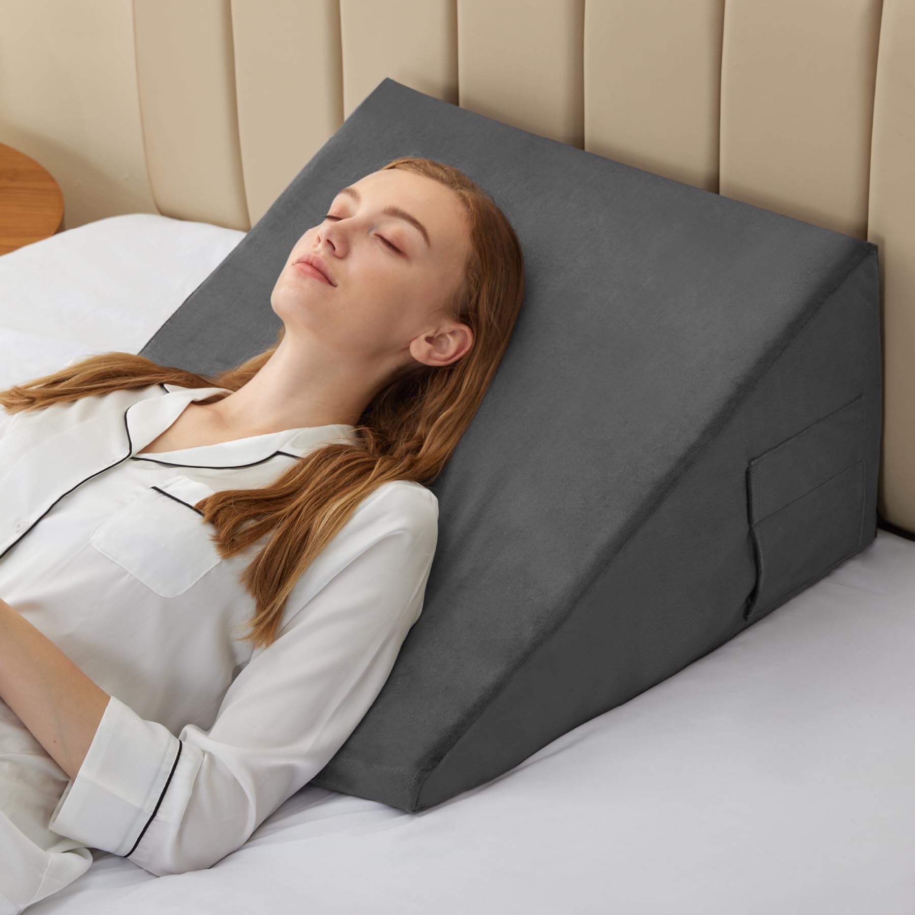 Bedluxe Bed Wedge Pillow for Sleeping, 12 Inch Memory Foam Wedge Pillow Post Surgery, Triangle Pillows Wedge, Elevated Support Pillows for Sleeping, Acid Reflux & Snoring - Removable Washable Cover