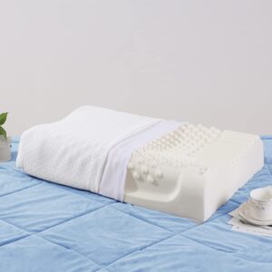100% Natural Latex Pillow(White,Particle Surface),Medium Firmness Latex Pillow for Sleeping, Bed Pillow for Back,Side and Stomach Sleeper Medium Plush Feel-Removable Cover Pillow
