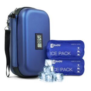 Gosemai 24h Insulin Cooler Travel Case TSA Approved Medication Diabetic Cooler for Travel with Thermometer Temperature Display Refrigerated Medicine Organizer Bag with 2 Ice Pack