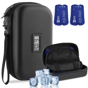 Insulin Cool Bag Travel Suitcase TSA Approved Refrigerated Medicine Cooler for Travel w/ Temperature Display Diabetic Travel Suitcase Bag w/ 2 Reusable Ice Packs for Daily Life