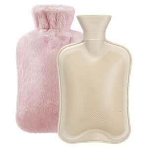Hot Water Bottle with Soft Cover (2 Liter) Classic Rubber Hot Water Bag for Cramps, Neck, Shoulders Pain Relief, Hot Cold Pack for Hot and Cold Therapy and Feet Warmer, Great Gift for Women and