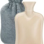 Hot Water Bottle with Cover, 2L Large Capacity, Premium Natural Rubber Hot Water Bag, Soft Fleece Cover - Helps Provide Warmth and Pain Relief, Great Ideal for Parents, Children,1Pcs