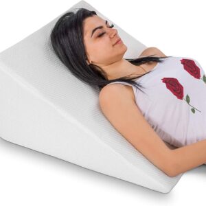 Abco Bed Wedge Pillow for Sleeping - Memory Foam Top - Reduce Neck & Back Pain, Snoring, Acid Reflux, Respiratory Problems - Ideal for Sleeping, Reading, Rest, Elevation - Washable Cover - 12in
