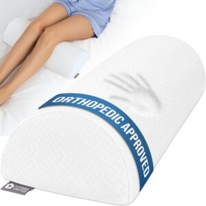 Half Moon Bolster Semi-Roll Pillow - Ankle and Knee Support - Leg Elevation - Back, Lumbar, Neck Pain Relief - Pad for Side and Stomach Sleepers - Premium Quality Memory Foam - Breathable Cover
