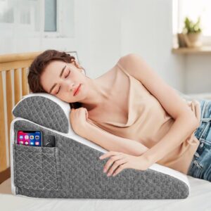 Bed Wedge Pillow with Memory Foam Top,Triangle Pillows for After Surgery,Acid Reflux, Reading in Bed, Back or Knee Support,Back Support Sitting Up Incline Cushion Machine Wash