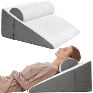 Simpledad 12" Bed Wedge Pillow for Sleeping with Headrest, Wedge Pillow Set for After Surgery Acid Reflux Back Pain Relief, Snoring & Gerd Memory Foam Triangle Incline Headboard Wedge Pillows