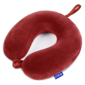Fabuday Neck Pillows for Travel - Airplane Pillow for Long Flight with Attachable Snap Strap Washable Cover, Memory Foam Travel Rest Pillow for Airplanes, Plane, Neck Support for Adults Red