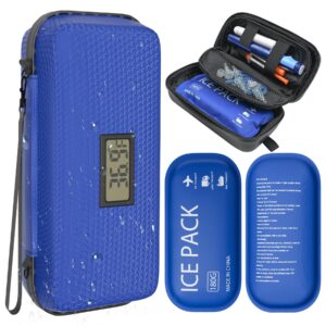 Insulin Pen Cooler Travel Case TSA Approved, Diabetic Medicine Cooling Bag with Digital Temperature Display, 2 Reusable Ice Packs