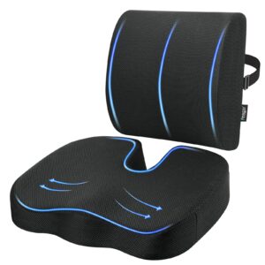 Feagar Orthopaedic Seat Cushion Set with Lumbar Cushion - Memory Foam Coccyx Cushion Relieves Pressure Sores Hips, Ideal for Office, Car, Wheelchair - Ergonomic Back Support Black