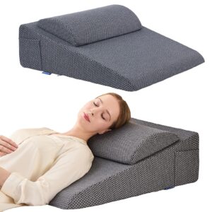 Bed Wedge Pillow Headrest Set for Sleeping Comfort, Relaxing, Gerd Acid Reflux, Heartburn, Back Pain Relief. Pregnancy Triangle Pillow Memory Foam Incline Wedge, Post Surgery, Snoring, Jacquard Cover