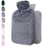 Qomfor Hot Water Bottle with Fluffy Cover - Soft Premium Faux Fur Cover - 1.8l Large Capacity - Hot Water Bag for Cosy Nights, Pain Relief, Back, Neck and Shoulders - Great Gift for Women (Dark Grey)